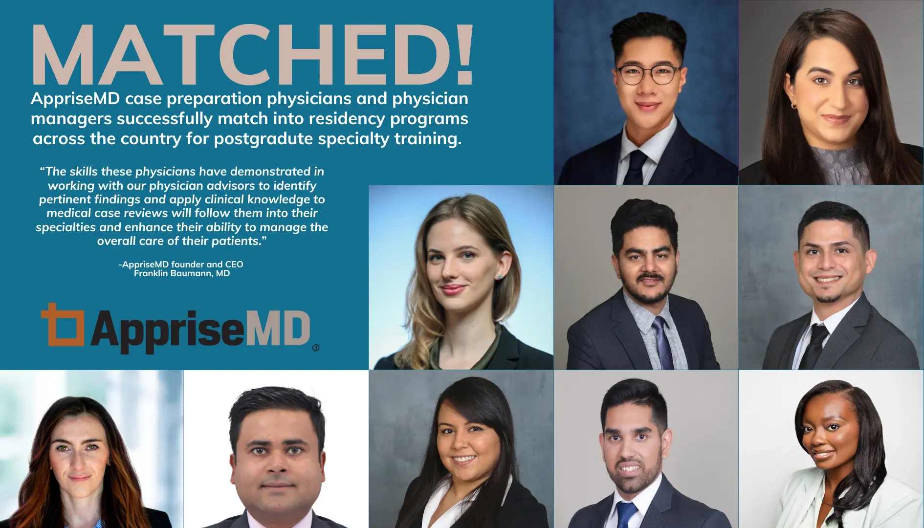 AppriseMD case preparation physicians successfully match into residency programs across the country.